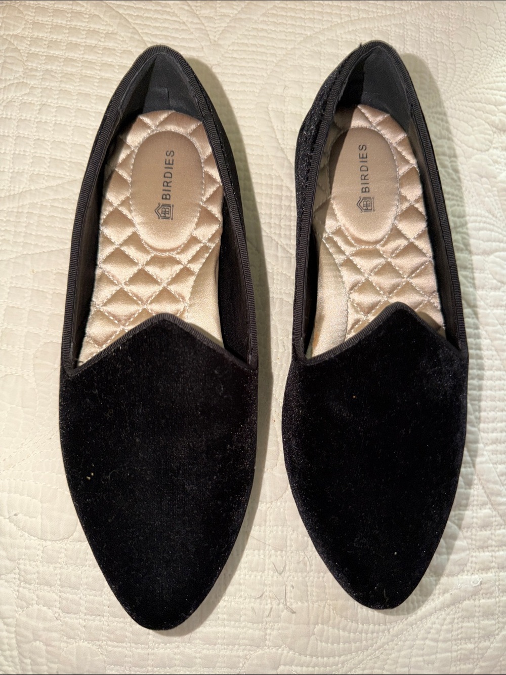 Birdies Women's The Heron Classic Black Velvet Slip On Loafers Size 5.5 EUC